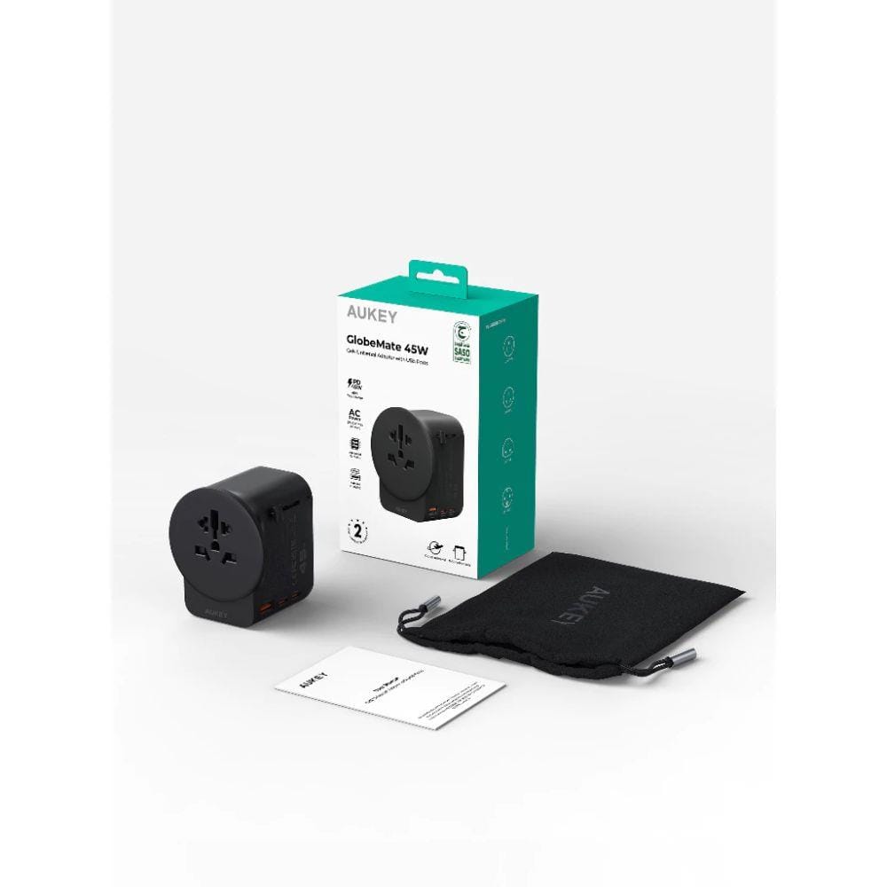 ปลั๊กแปลง 4 IN 1 UNIVERSAL 1 USB A 2 TYPE C AUKEY PA-TA10A 45 วัตต์ สีดำ