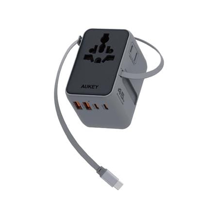 ปลั๊กแปลง 4 IN 1 UNIVERSAL 2 USB A 2 TYPE C AUKEY PA-TA13 45 วัตต์ สีเทา_0