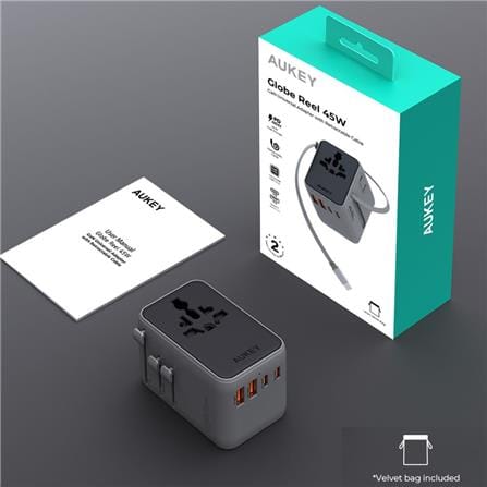 ปลั๊กแปลง 4 IN 1 UNIVERSAL 2 USB A 2 TYPE C AUKEY PA-TA13 45 วัตต์ สีเทา_1