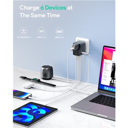 ปลั๊กแปลง 4 IN 1 UNIVERSAL 2 USB A 2 TYPE C AUKEY PA-TA07 35 วัตต์ สีเทา_2
