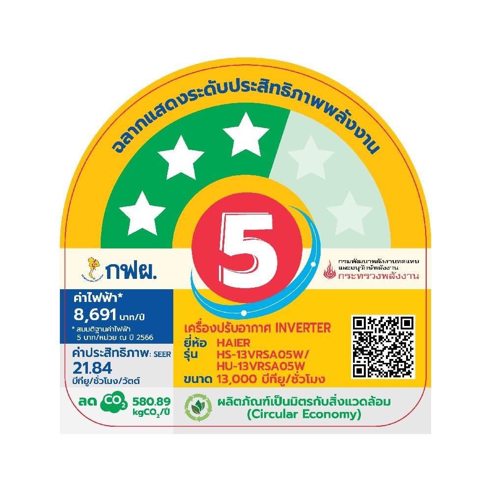 แอร์ผนัง HAIER HSU-13VRSA05WBF 13000 บีทียู อินเวอร์เตอร์ สีขาว