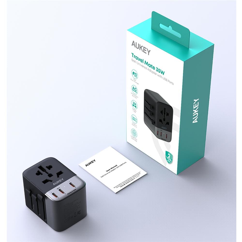 ปลั๊กแปลง 4 IN 1 UNIVERSAL 3 TYPE C AUKEY PA-TA07A 35 วัตต์ สีเทา