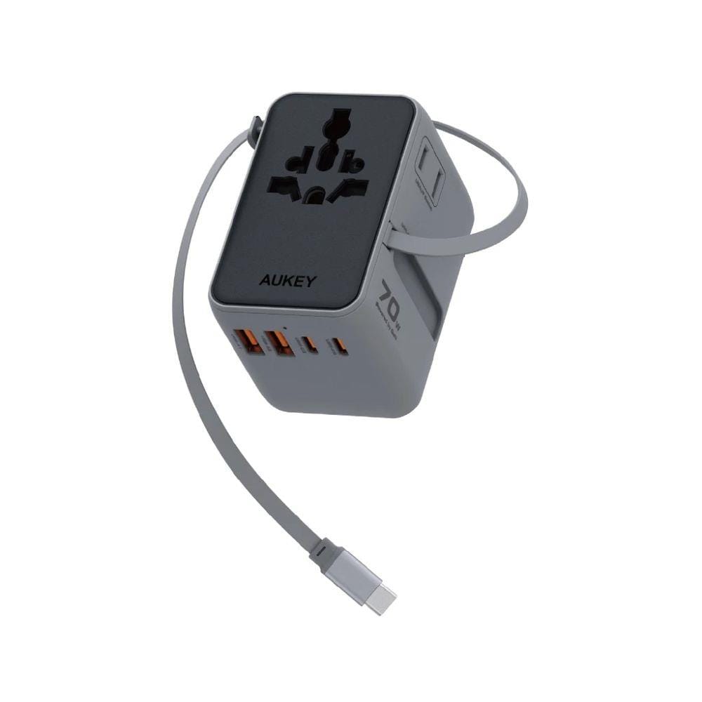 ปลั๊กแปลง 4 IN 1 UNIVERSAL 2 USB A 2 TYPE C AUKEY PA-TA14 70 วัตต์ สีเทา