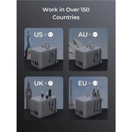 ปลั๊กแปลง 4 IN 1 UNIVERSAL 2 USB A 2 TYPE C AUKEY PA-TA14 70 วัตต์ สีเทา_3