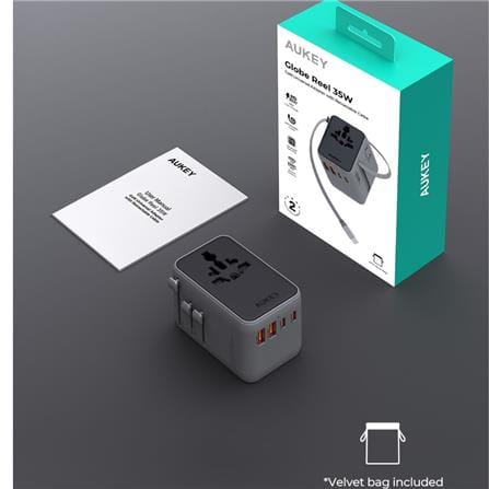 ปลั๊กแปลง 4 IN 1 UNIVERSAL 2 USB A 2 TYPE C AUKEY PA-TA14 70 วัตต์ สีเทา_1
