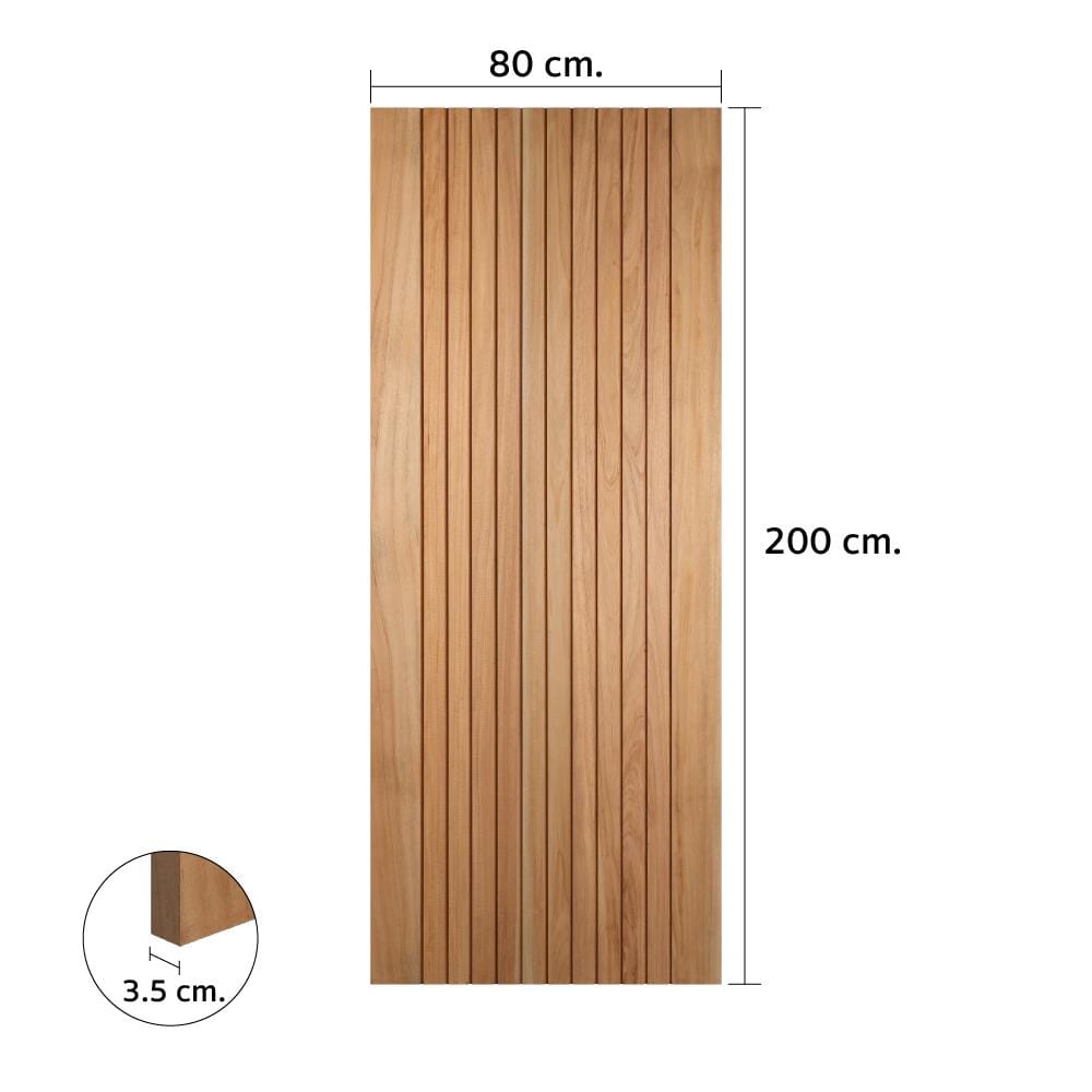 ประตูไม้สยาแดง ไม่เจาะลูกบิด VK VK124 โมเดิร์น เซาะร่อง ขอบ 5 นิ้ว 80x200 ซม. สีธรรมชาติ