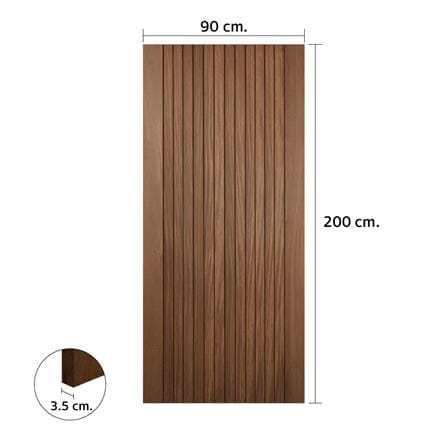 ประตูไม้มะค่า ไม่เจาะลูกบิด VK VK804 โมเดิร์น เซาะร่อง ขอบ 5 นิ้ว 90x200 ซม. สีธรรมชาติ_4