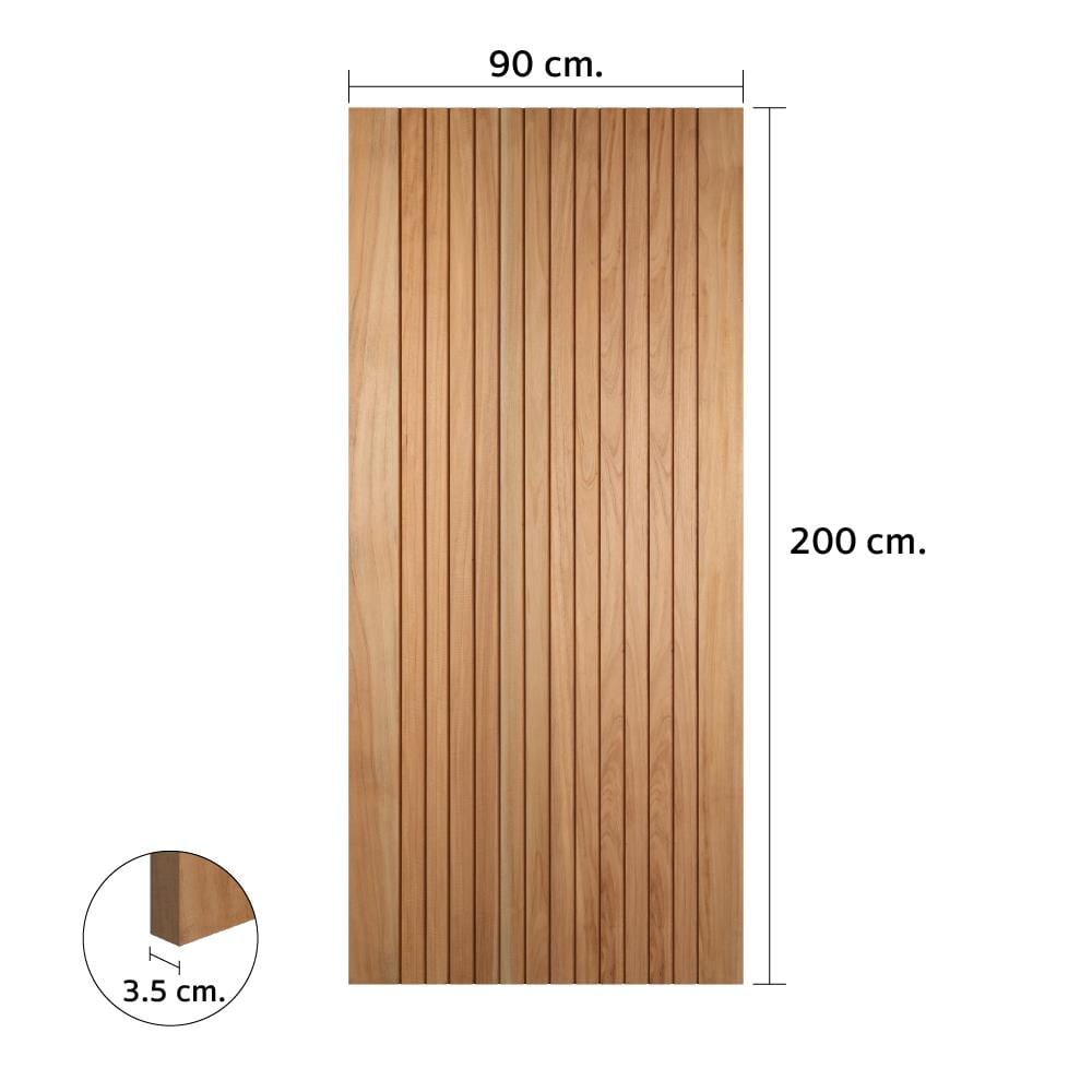 ประตูไม้สยาแดง ไม่เจาะลูกบิด VK VK124 โมเดิร์น เซาะร่อง ขอบ 5 นิ้ว 90x200 ซม. สีธรรมชาติ