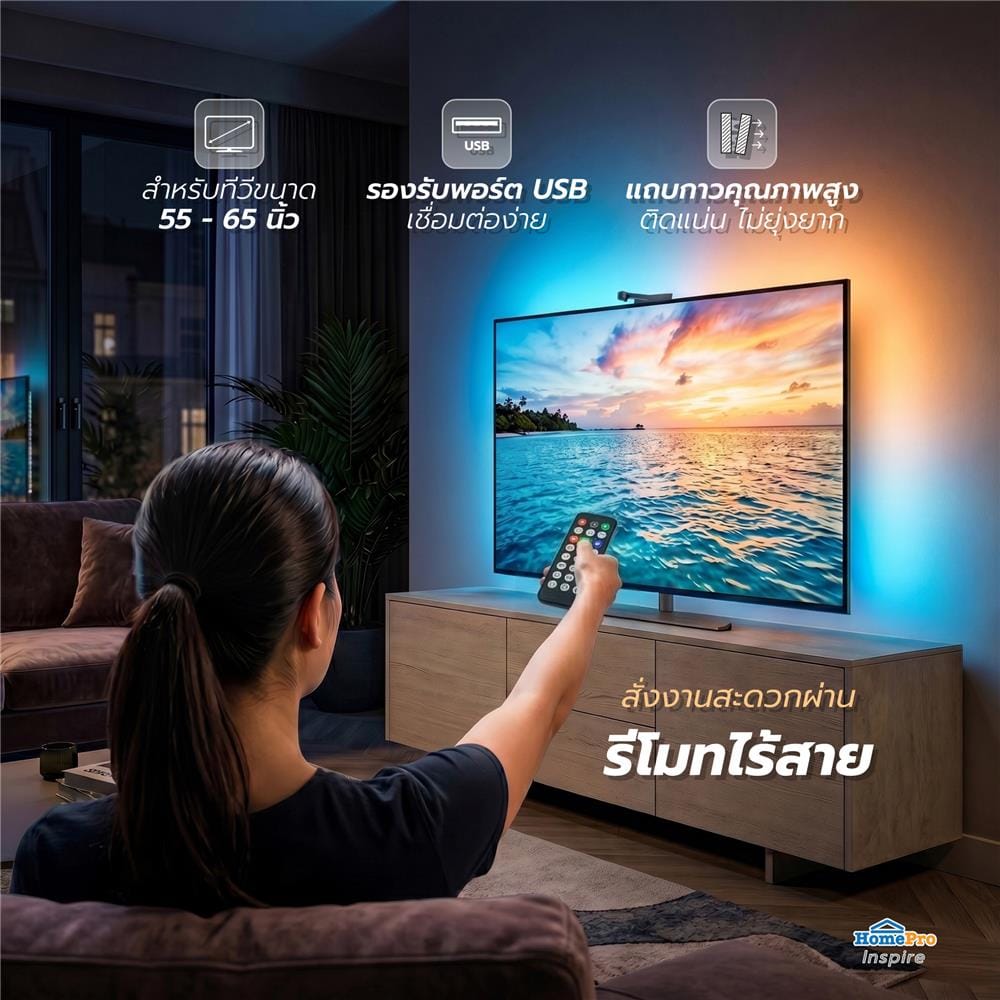 ไฟเส้น LED CARINI RGBIC TV SYNC 10 วัตต์ 55-65 นิ้ว