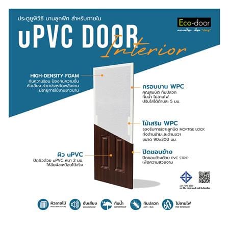 ประตูภายใน UPVC ไม่เจาะลูกบิด ECO-DOOR UPVC60 80x200 ซม. สีโอ๊ค_2