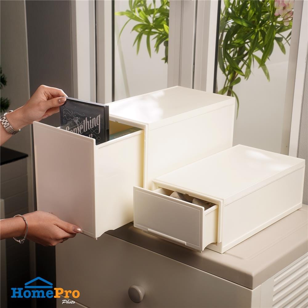 กล่องลิ้นชัก STACKO NETA ไซซ์  L 18.8x35.5x25 ซม. สีขาว