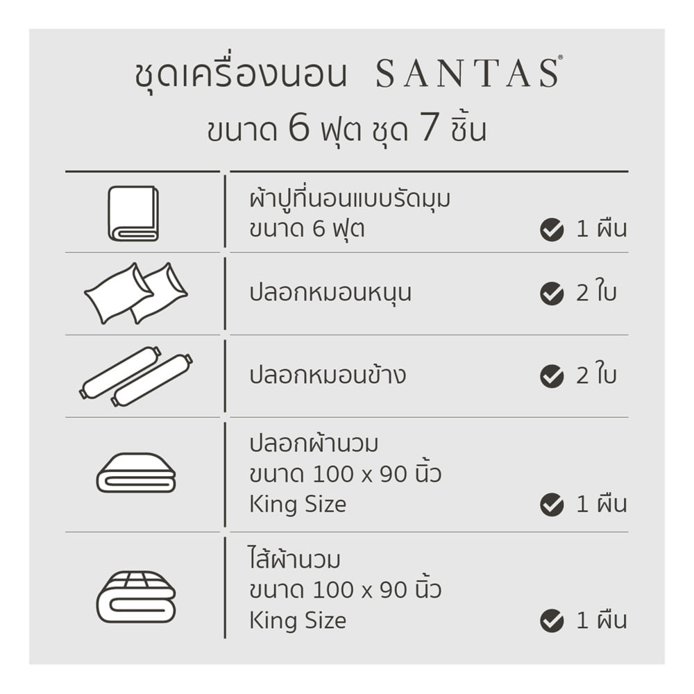 ชุดผ้าปูที่นอน 6 ฟุต (ชุด 7 ชิ้น) SANTAS COTTON USA METROLIFE GR
