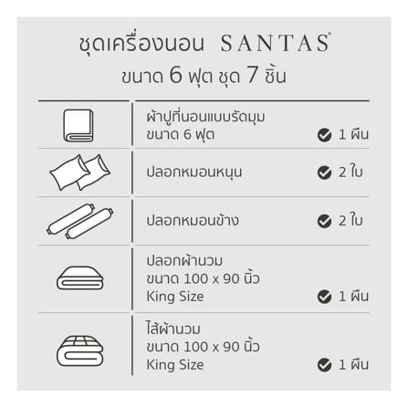ชุดผ้าปูที่นอน 6 ฟุต (ชุด 7 ชิ้น) SANTAS COTTON USA METROLIFE GR_5