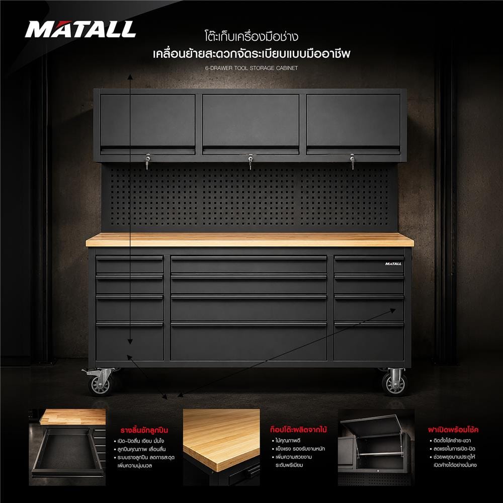 ชุดตู้เก็บเครื่องมือช่าง 15 ลิ้นชัก MATALL EF-JHD008 สีดำ