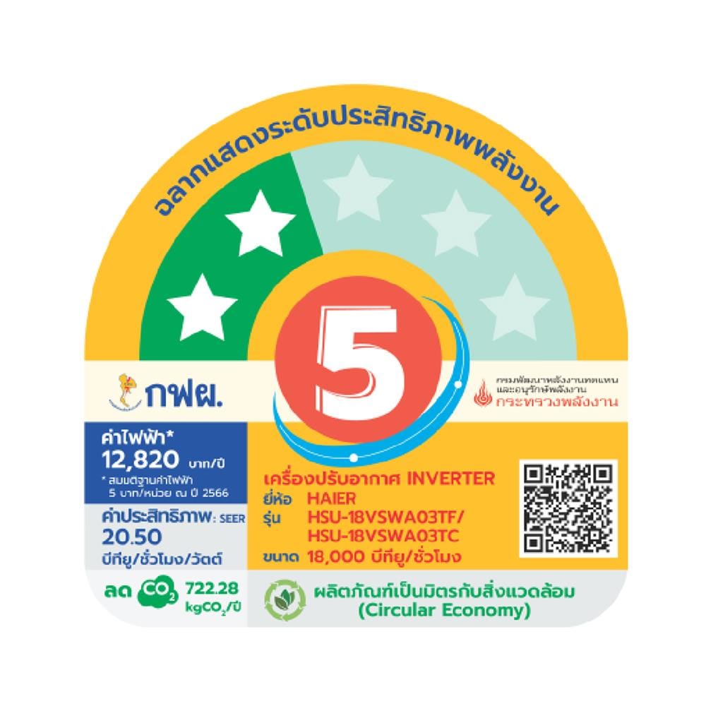 แอร์ผนัง HAIER HSU-18VSWA03TBF 18000 บีทียู อินเวอร์เตอร์