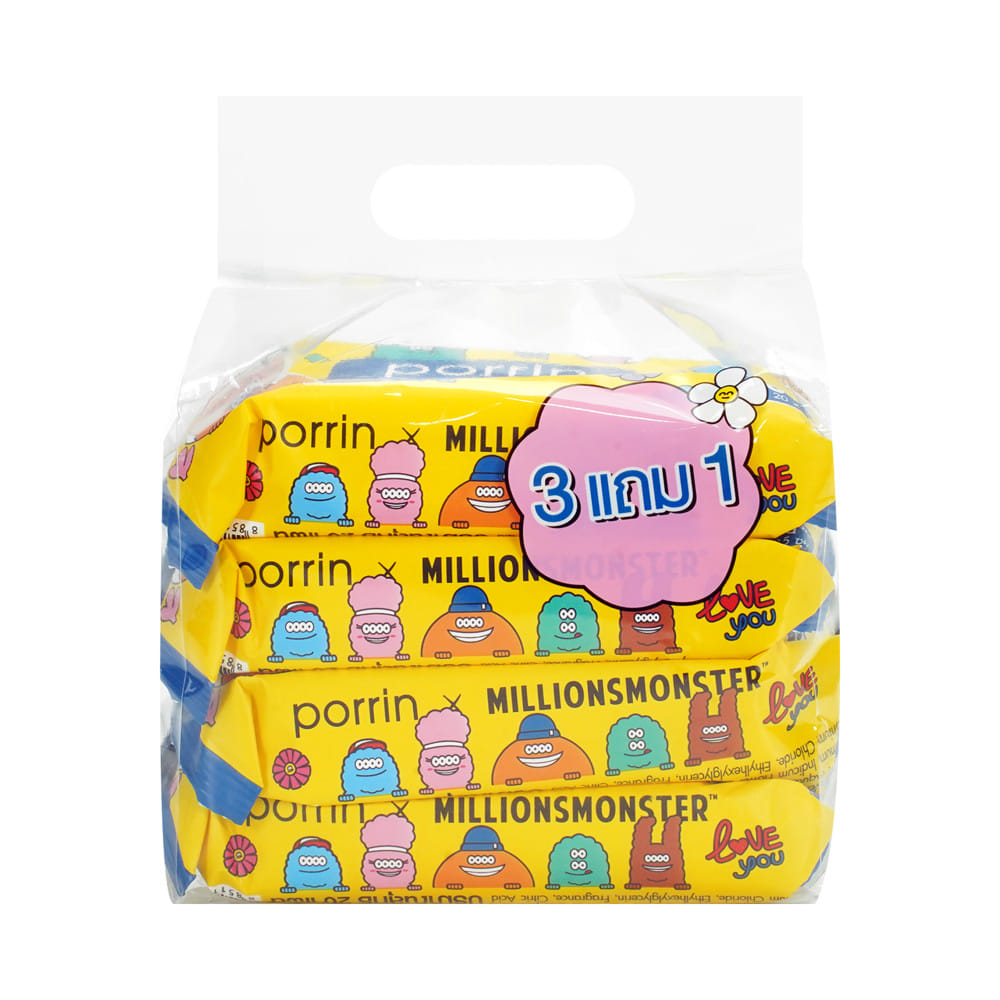 ผ้าเช็ดทำความสะอาด PORRIN MILLIONS MONSTER 20 แผ่น (แพ็ก 3+1 ชิ้น)