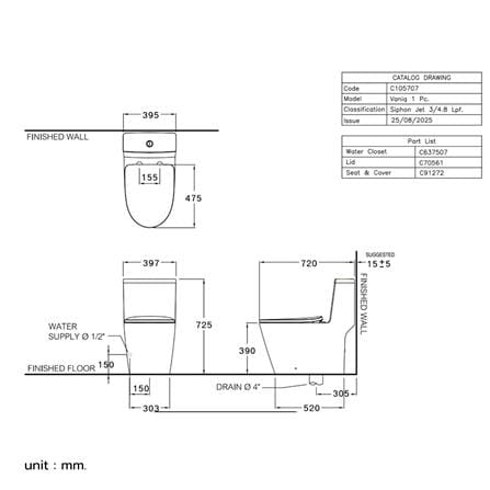 สุขภัณฑ์ 1 ชิ้น COTTO C105707 3/4.8 ลิตร สีขาว_2