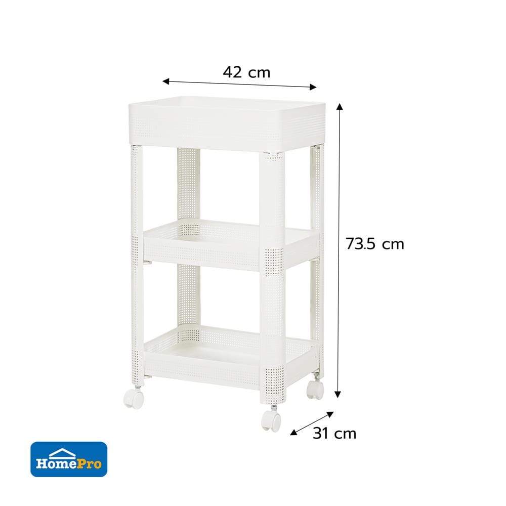 ชั้นวางของ 3 ชั้น มีล้อ STACKO COZI 42x31x73.5 ซม. สีขาว