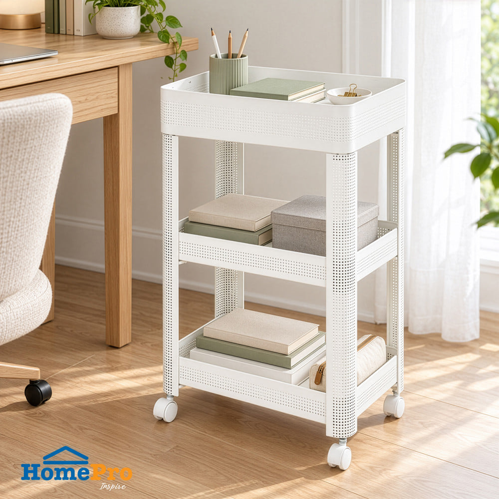 ชั้นวางของ 3 ชั้น มีล้อ STACKO COZI 42x31x73.5 ซม. สีขาว