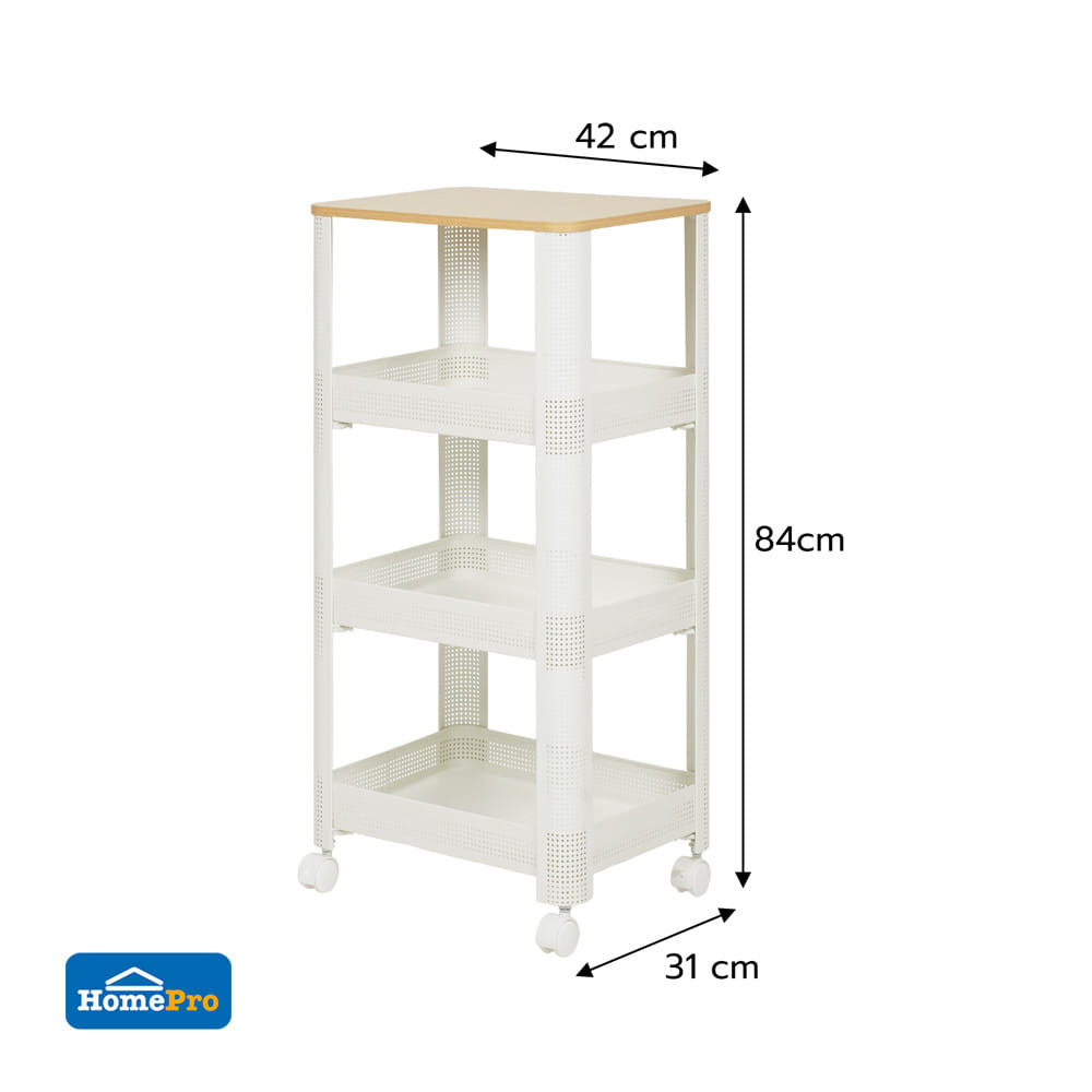 ชั้นวางของ 4 ชั้น มีล้อ STACKO COZI 42x31x84 ซม. สีขาว