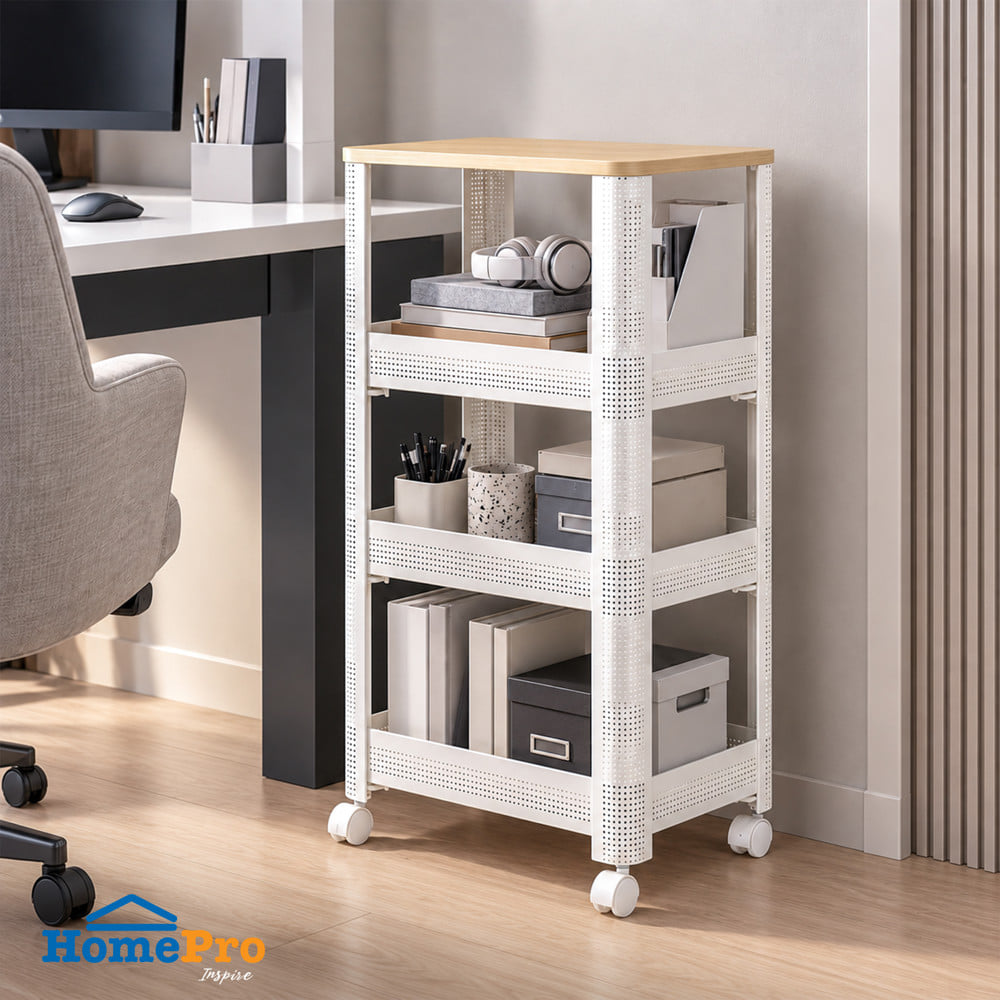 ชั้นวางของ 4 ชั้น มีล้อ STACKO COZI 42x31x84 ซม. สีขาว