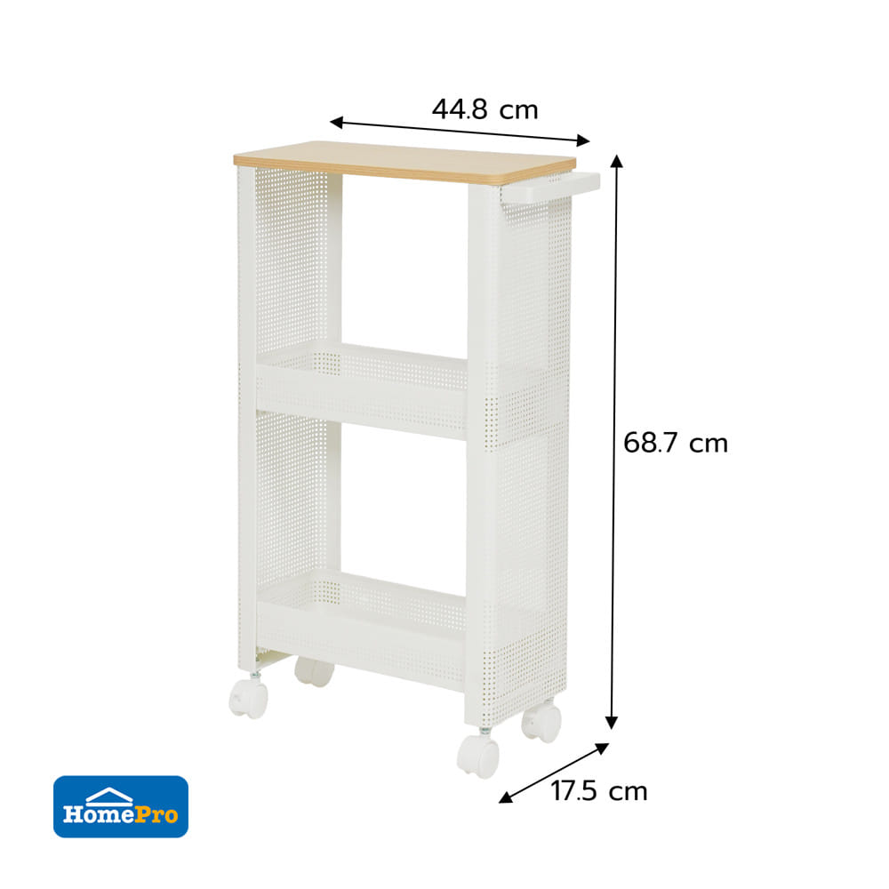 ชั้นวางแคบ 3 ชั้น มีล้อ STACKO COZI 17.5x44.8x68.7 ซม. สีขาว