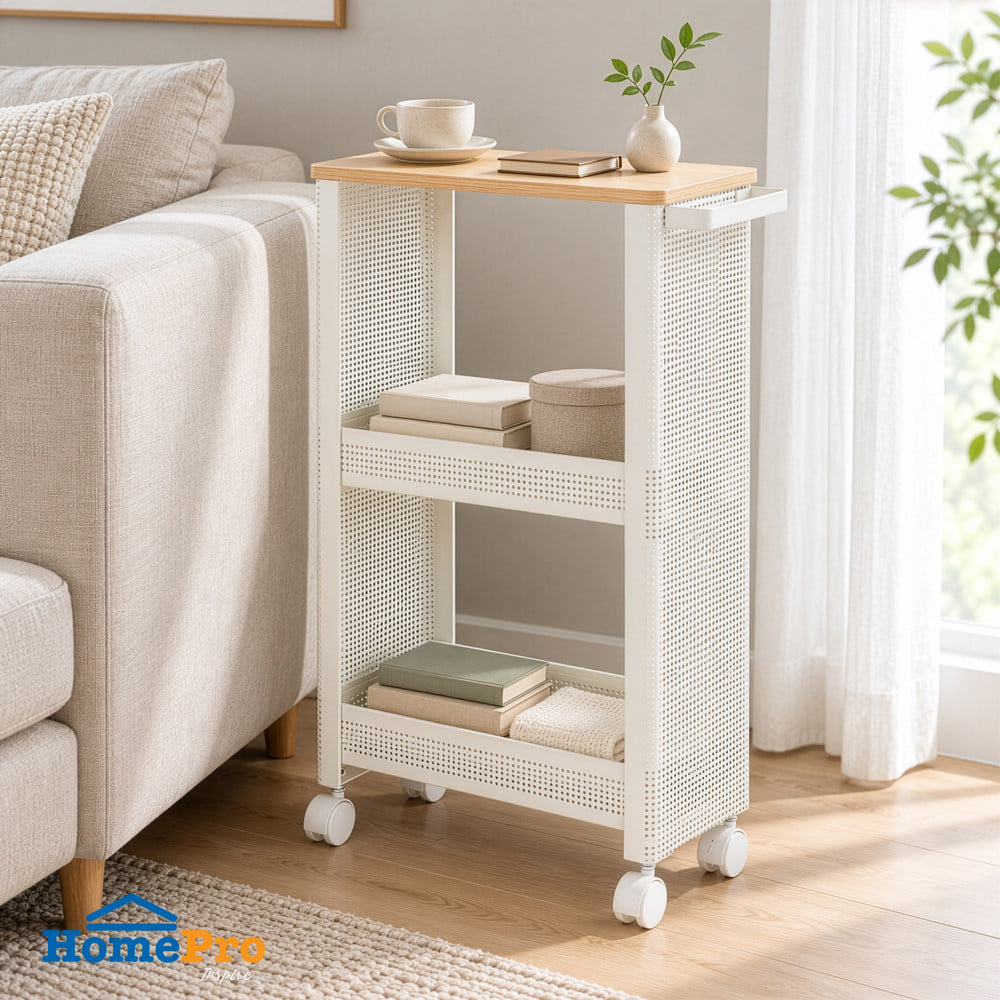 ชั้นวางแคบ 3 ชั้น มีล้อ STACKO COZI 17.5x44.8x68.7 ซม. สีขาว