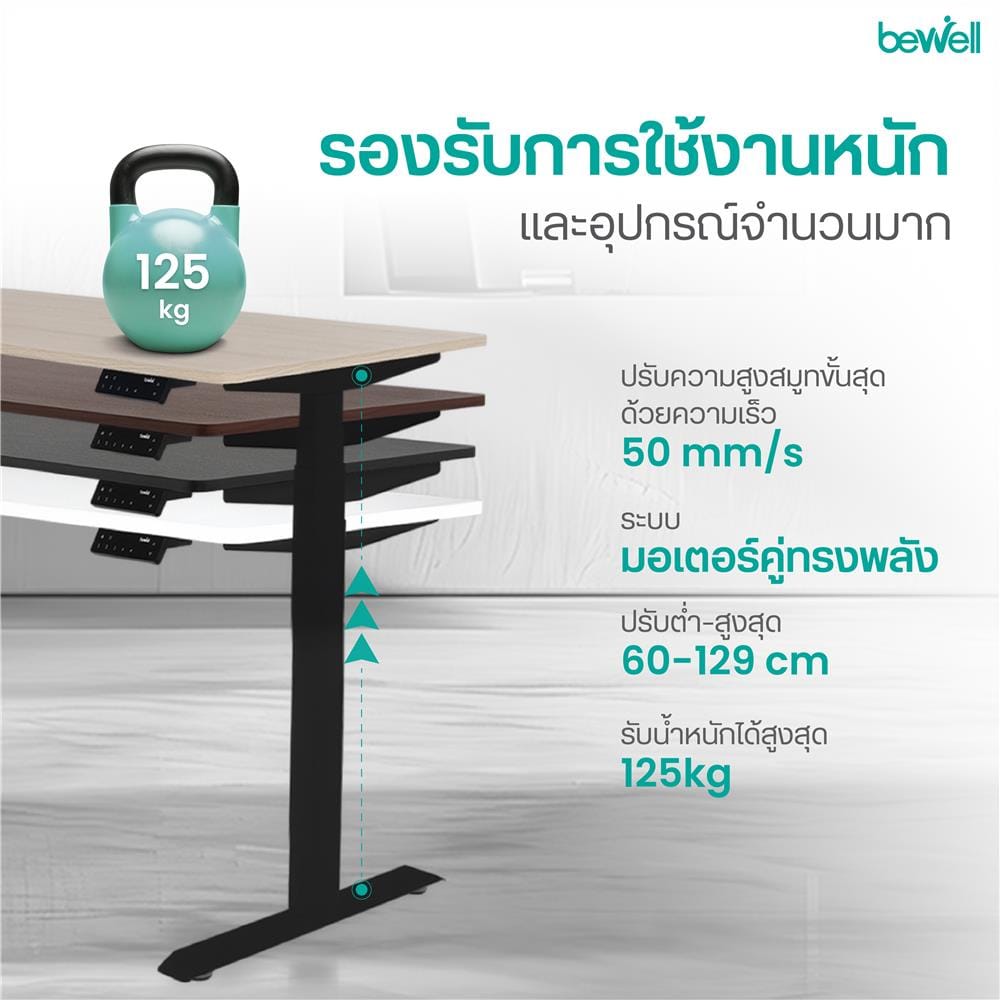 โต๊ะปรับระดับไฟฟ้า BEWELL TBS08-TOP08 160 ซม. สีดำ/ขาว