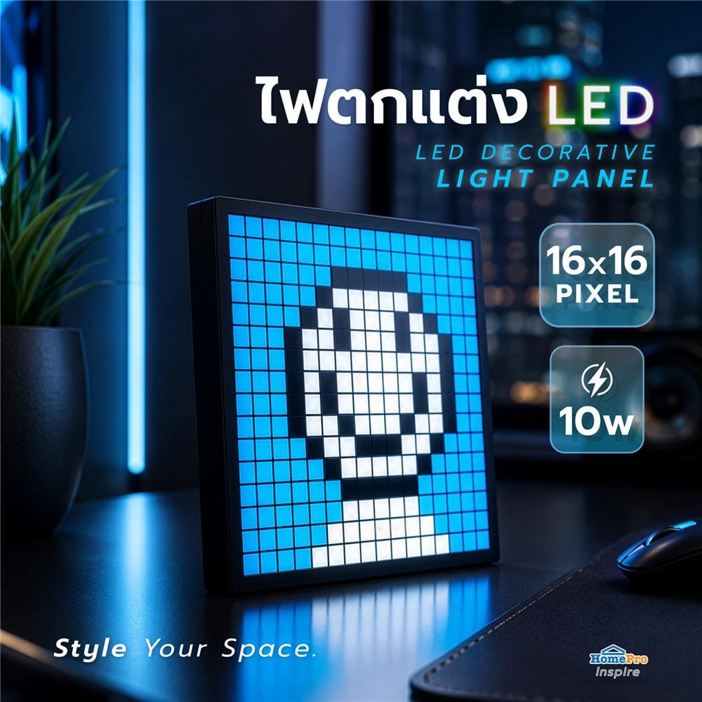 ไฟตกแต่ง LED HOMEPRO DISPLAY 16x16 PIXEL 10 วัตต์ RGB