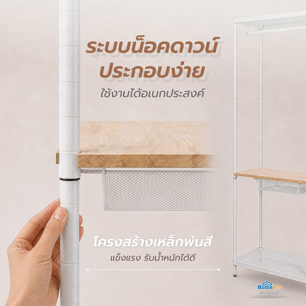 โครงตู้ราวแขวนพร้อมชั้นวาง 2 ชั้น PLIM NORDY 80x40x180 ซม.