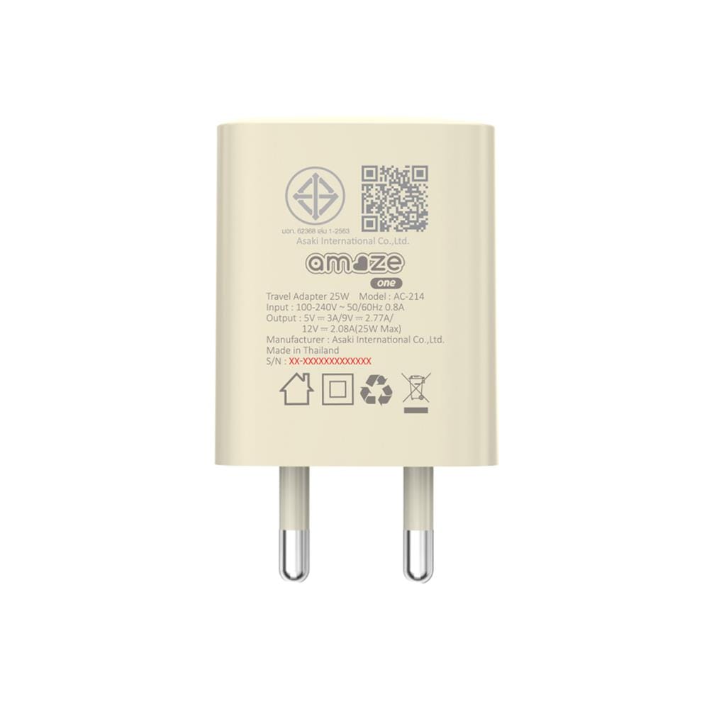 หัวชาร์จอะแดปเตอร์ พร้อมสายชาร์จ USB-LIGHTNING AMAZE ONE AMCC007 25W สีครีม