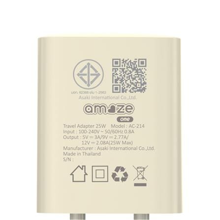 หัวชาร์จอะแดปเตอร์ พร้อมสายชาร์จ USB-LIGHTNING AMAZE ONE AMCC007 25W สีครีม_6