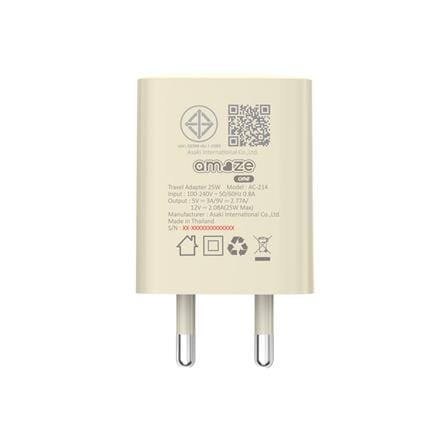 หัวชาร์จอะแดปเตอร์ พร้อมสายชาร์จ USB-LIGHTNING AMAZE ONE AMCC007 25W สีครีม_2