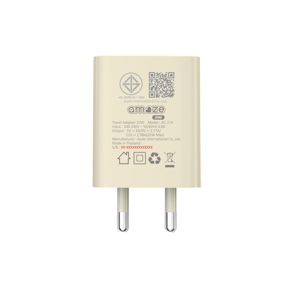 หัวชาร์จอะแดปเตอร์ พร้อมสายชาร์จ USB-C AMAZE ONE AMCC006 25W สีครีม