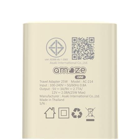 หัวชาร์จอะแดปเตอร์ พร้อมสายชาร์จ USB-C AMAZE ONE AMCC006 25W สีครีม_6