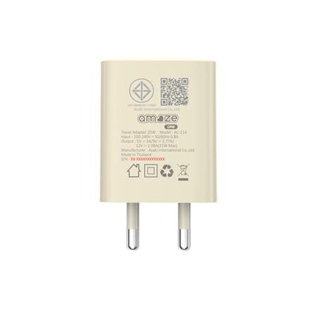 หัวชาร์จอะแดปเตอร์ พร้อมสายชาร์จ USB-C AMAZE ONE AMCC006 25W สีครีม_2