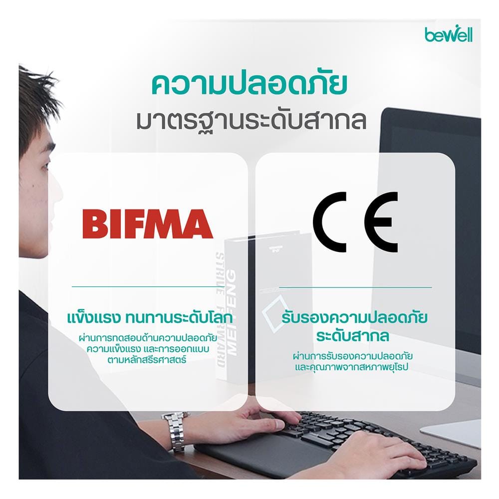 โต๊ะปรับระดับไฟฟ้า BEWELL TBS08-TOP07 140 ซม. สีขาว/ดำ