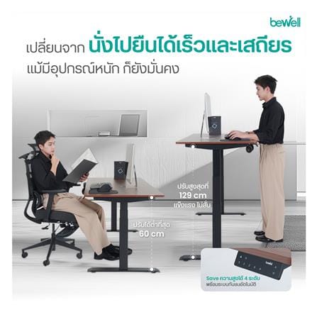 โต๊ะปรับระดับไฟฟ้า BEWELL TBS08-TOP07 140 ซม. สีขาว/ดำ_9