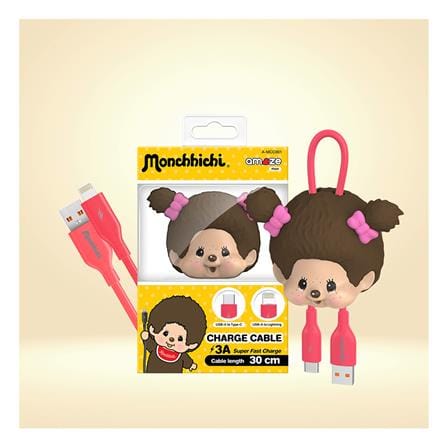 สายชาร์จ USB-A TO TYPE-C และ LIGHTNING AMAZE ONE AMCC001 MONCHHICHI GIRL สีชมพูเข้ม_2