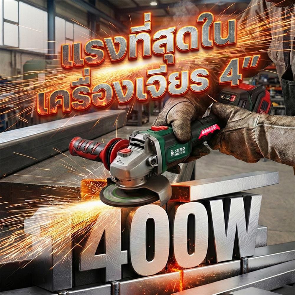 เครื่องเจียรไร้สาย 4 นิ้ว (พร้อมแบตเตอรี่) SUMO AG2004 21 โวลต์