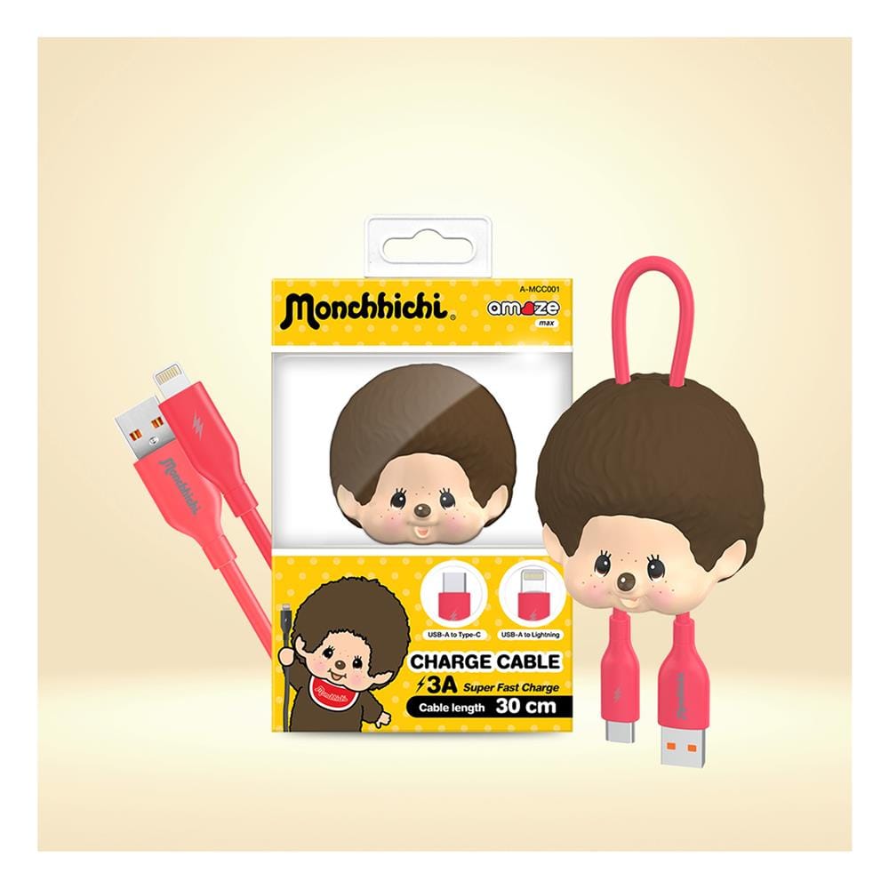 สายชาร์จ USB-A TO TYPE-C และ LIGHTNING AMAZE ONE AMCC001 MONCHHICHI BOY สีชมพูเข้ม