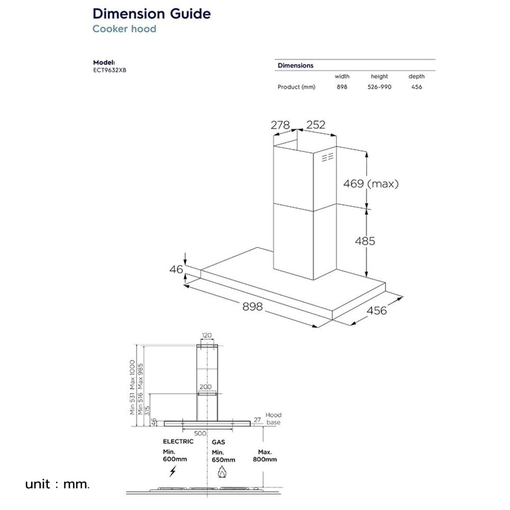 เครื่องดูดควันกระโจม ELECTROLUX ECT9632XB 90 ซม.