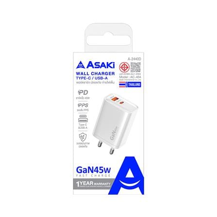 อะแดปเตอร์ USB-A และ TYPE C ASAKI A2440D 45W สีดำ_2