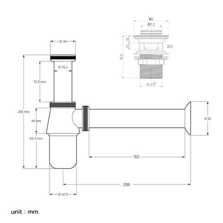 ท่อน้ำทิ้งอ่างล้างหน้ากระปุก DONMARK GL-5349 15 ซม._4