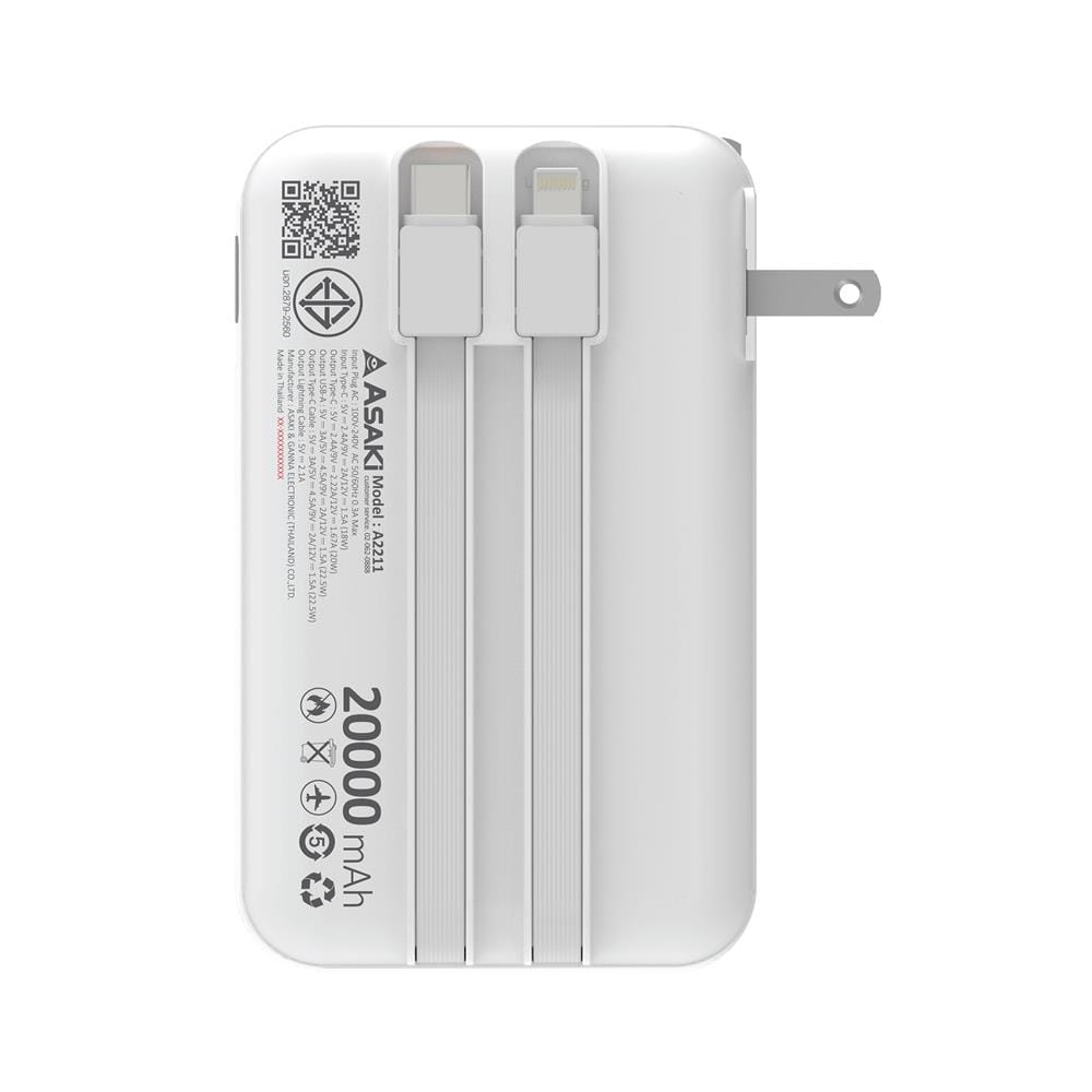 แบตเตอรี่สำรอง ASAKI AB3201P 20000mAh สีขาว