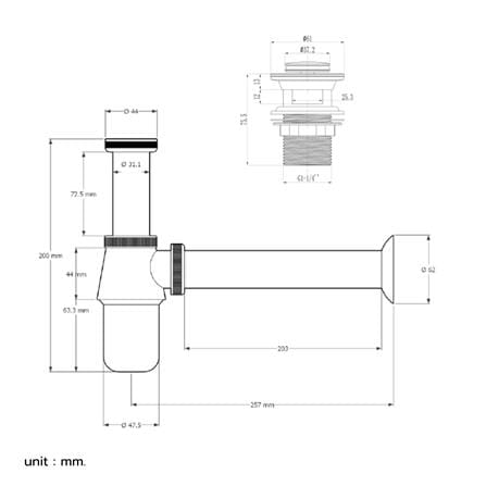 ชุดท่อน้ำทิ้งอ่างล้างหน้ากระปุก DONMARK GL-5347 20 ซม._4
