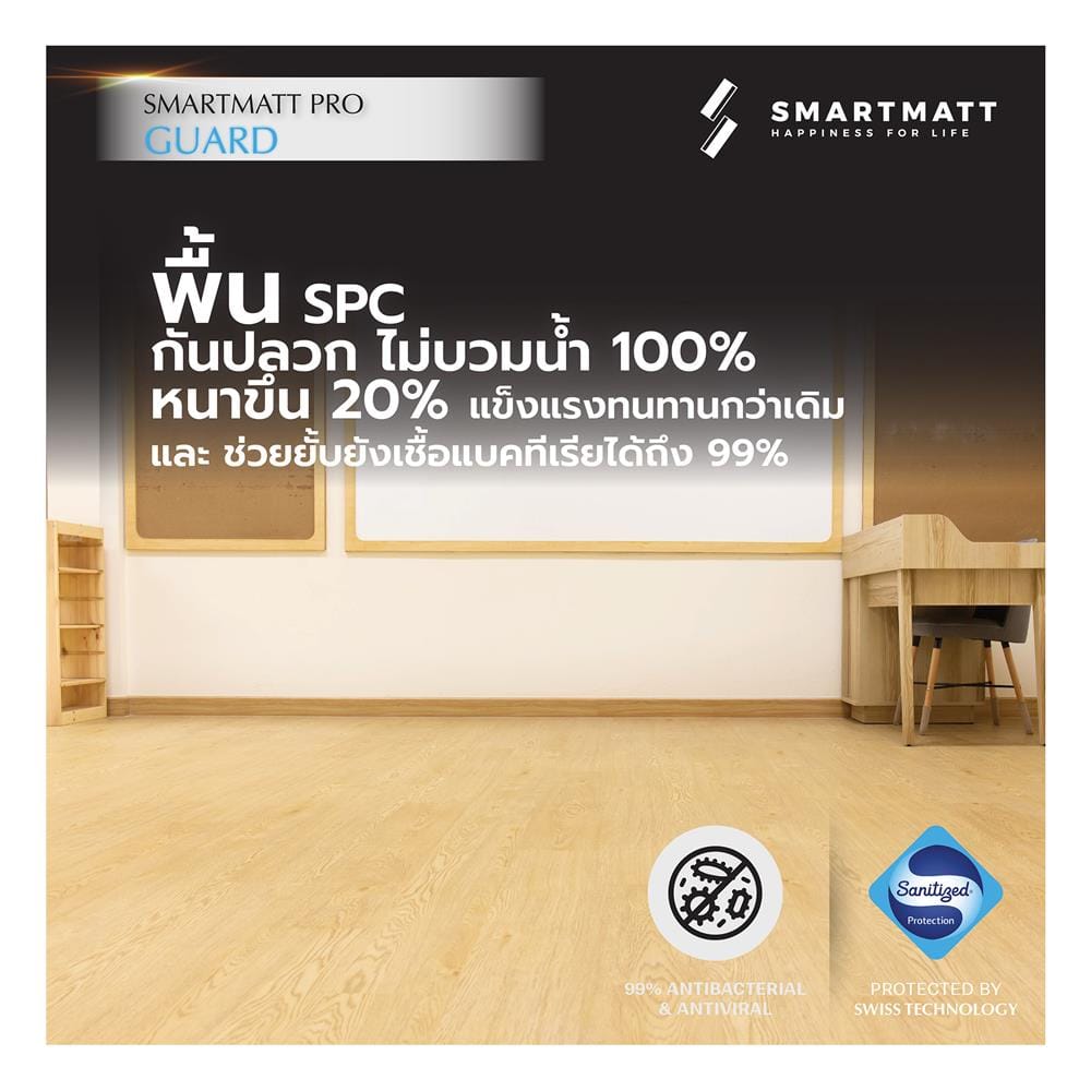 พื้น SPC SMARTMATT PRO GUARD 6 มม. 2.22 ตร.ม. สี AMERICAN WHITE OAK (แพ็ก 8 ชิ้น)