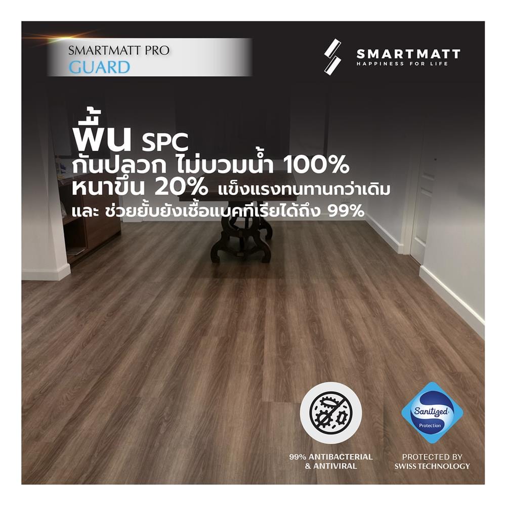 พื้น SPC SMARTMATT PRO GUARD 6 มม. 2.22 ตร.ม. สี ESTERN WALNUT (แพ็ก 8 ชิ้น)