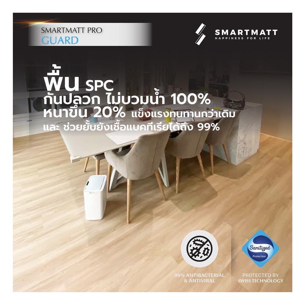 พื้น SPC SMARTMATT PRO GUARD 6 มม. 2.22 ตร.ม. สี ELEGANT MAPLE (แพ็ก 8 ชิ้น)