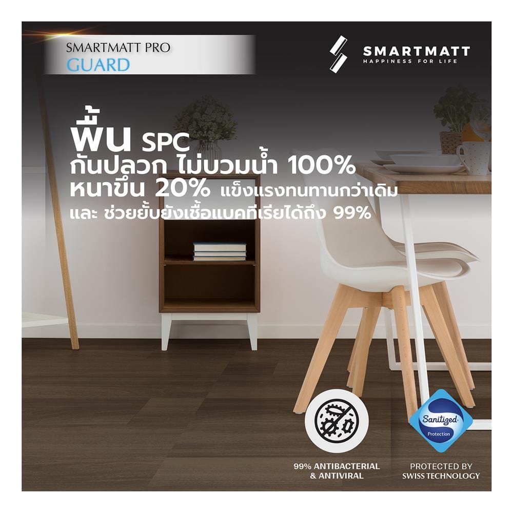 พื้น SPC SMARTMATT PRO GUARD 6 มม. 2.22 ตร.ม. สี AFRICAN SAPELE (แพ็ก 8 ชิ้น)